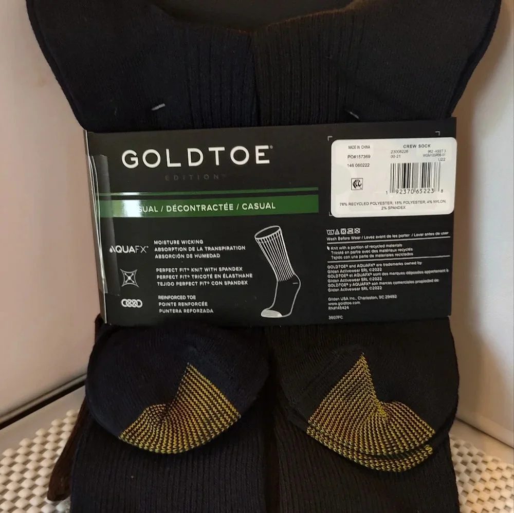 GoldToe Edition Men's Casual Ribbed Crew Socks Shoe size 6-12.5 6 Pairs NWT
